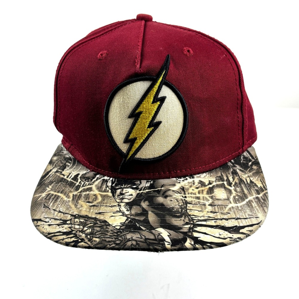 The Flash Snapback Hat Mens OSFM Burgundy Camo Flat Brim‎ Patch Cap